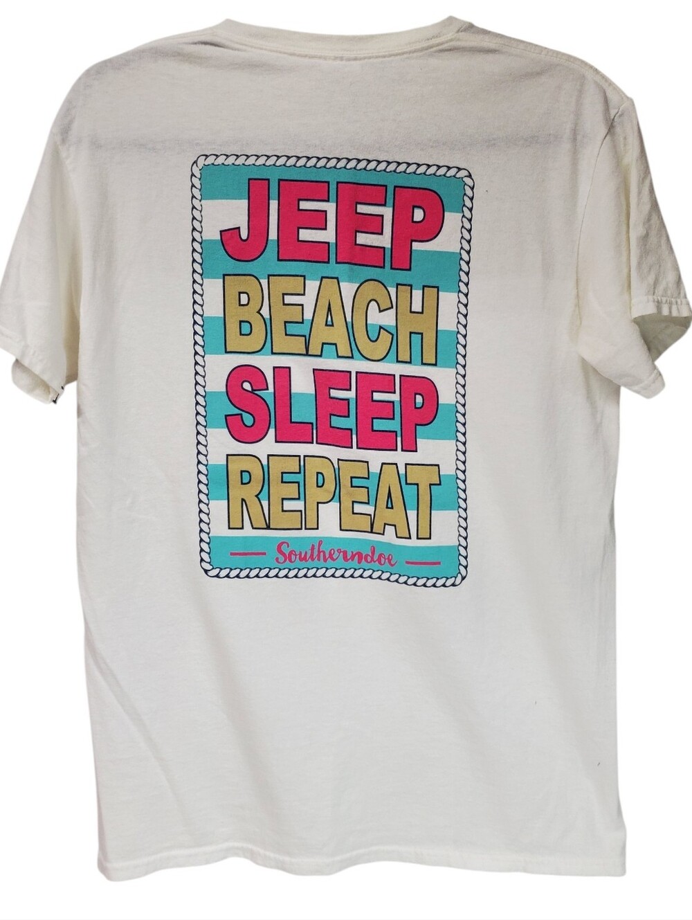 Jeep Beach Sleep Repeat Summer White Tee Southern Doe Size Medium Preppy